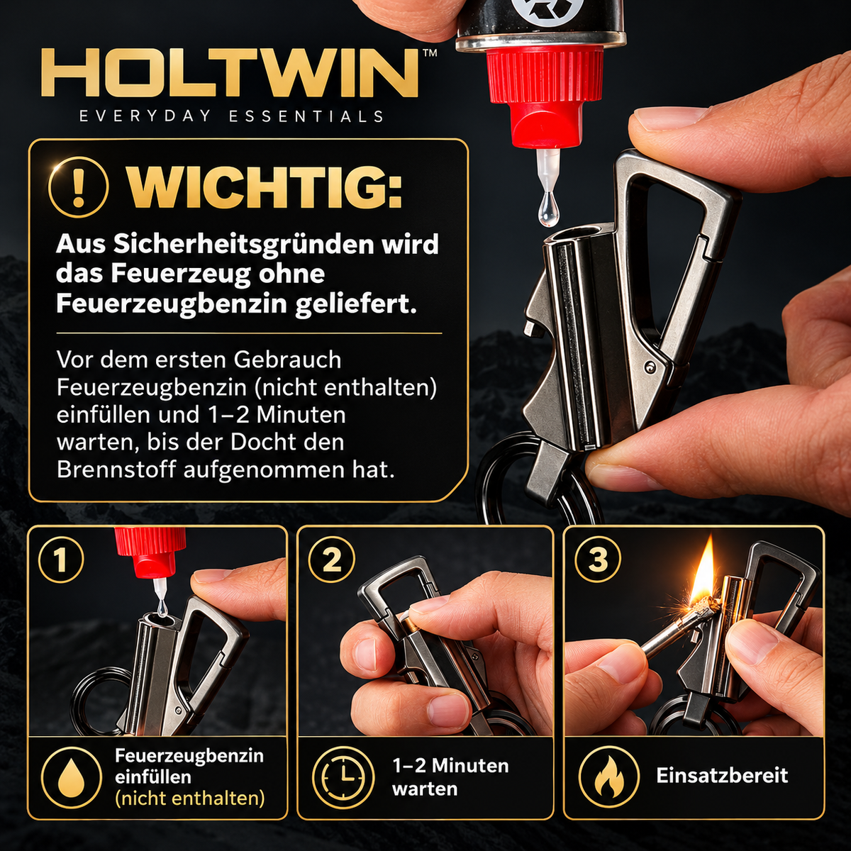 HOLTWIN™ – Nachfüllbares Schlüsselanhänger-Feuerzeug